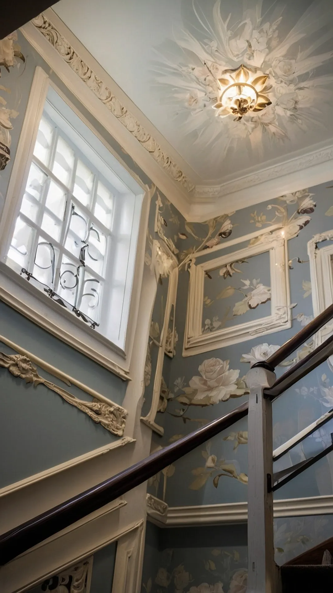 #2 Heavenly Hues Staircase with Floral Wallpaper